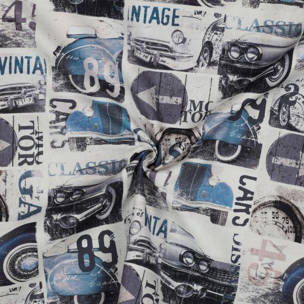 Canvas Tropische Vintage Cars Blau/Ecru